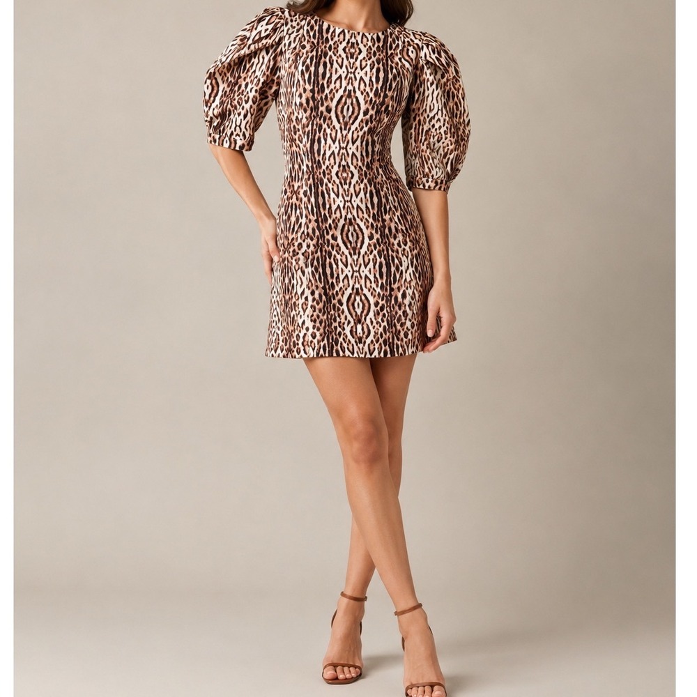 Iorane Leopard Print Puff Sleeve Mini Dress Brown Animal Print Size 40 M